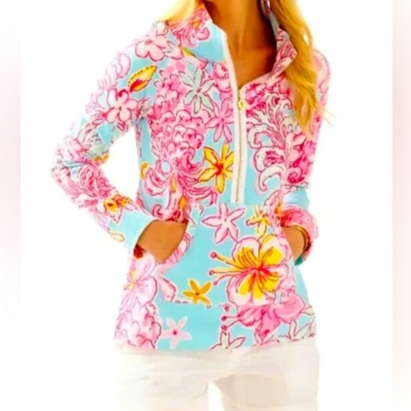 Lilly Pulitzer Tops Skipper Popover Floral Quarter-Zip Pullover Size Meduim - Picture 2 of 16